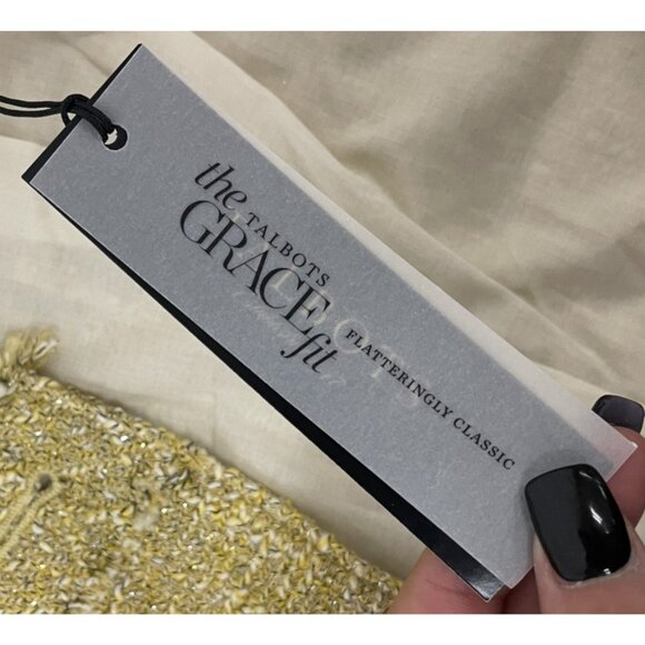 Talbots Womens Blazer Suit Jacket 12P Gold Tweed Plaid Frayed 3/4 Sleeves NWT - Picture 5 of 11